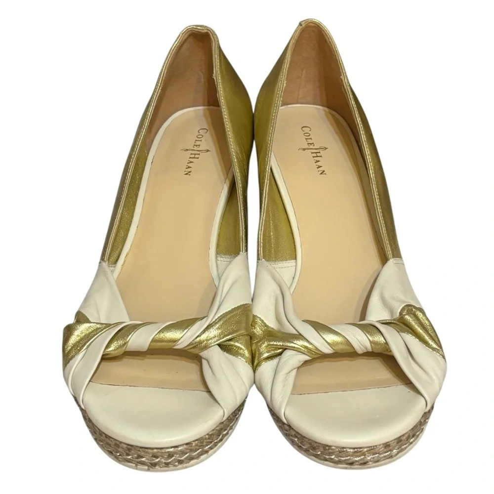 Cole Haan wedges gold white twist peep toe Nike Air sole size 9 US women’s